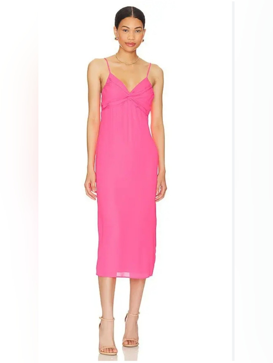Krisa Hot Pink Spaghetti Strap Midi Dress Revolve Party Dress